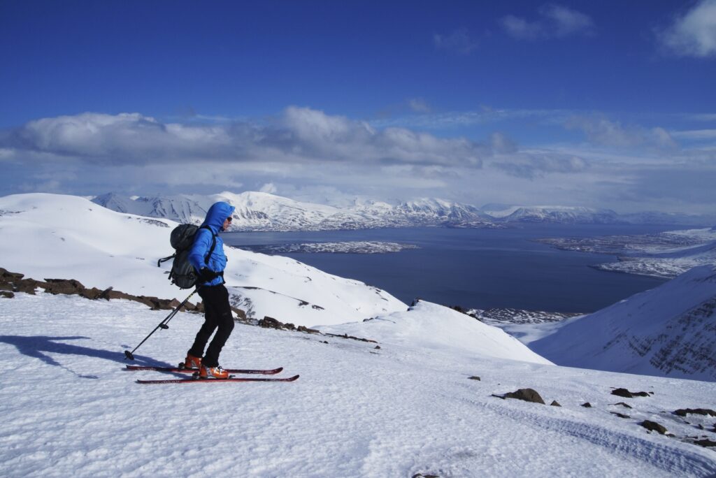 Von 1.200 Metern sausen die Teilnehmer der Skitourenwoche mit Hauser Exkursionen den isländischen Fjord direkt Richtung Meer hinab

Foto: Hauser Exkursionen/Ruth Zeller