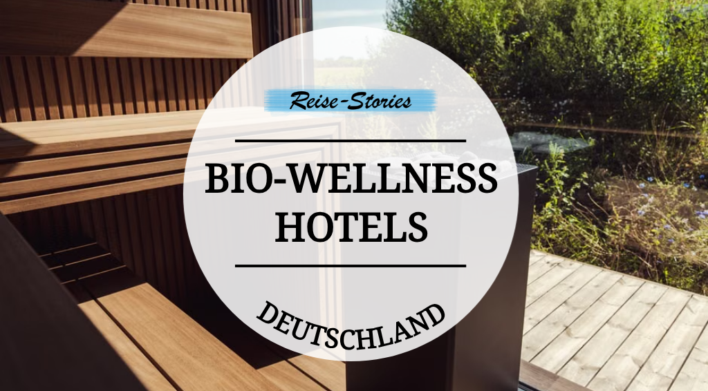 Reise-Stories Titelgrafik Bio-Wellnesshotels Deutschland mit Sauna als Symbolmotiv