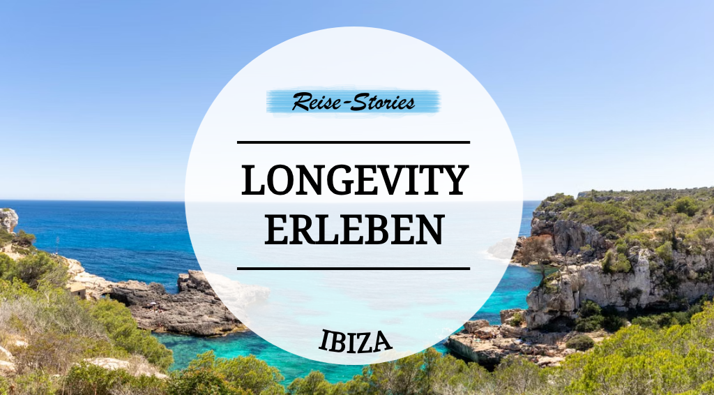Ibizas Küste mit Titelgrafik Longevity erleben