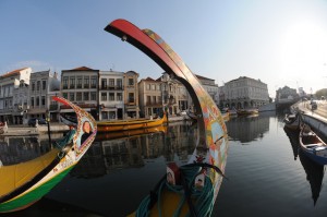 Die farbenfrohen „Moliceiros“ sind die Gondeln von Aveiro; Foto: visitcentrodeportugal